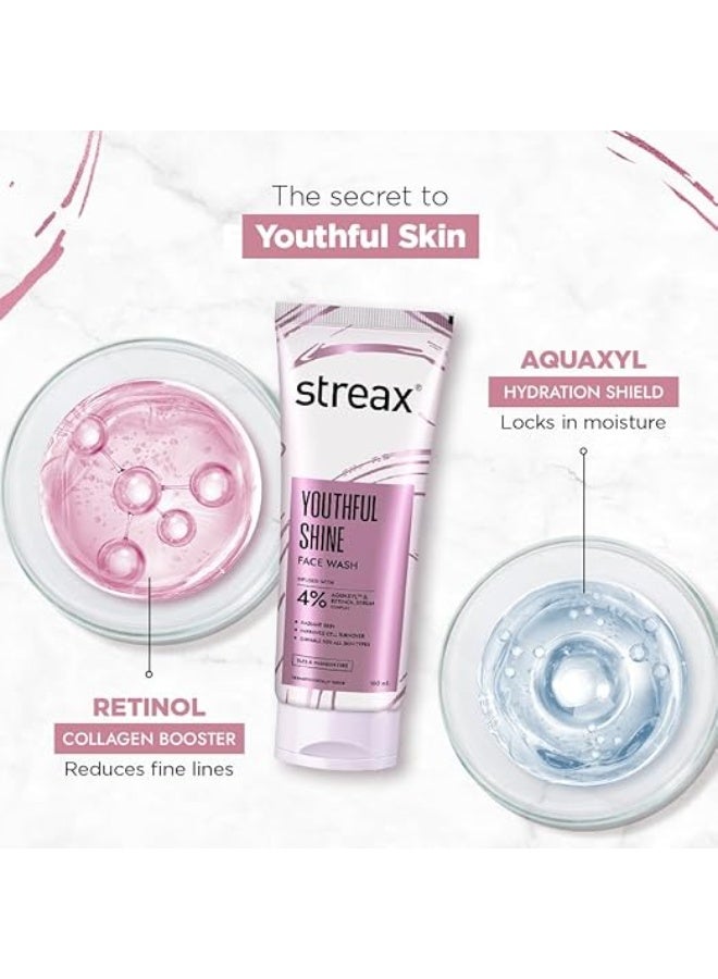 Streax Youthful Shine Anti Ageing Face Wash Cleanser, 100 ml | 4% Aquaxyl & Retinol Serum Complex | Anti-Ageing | For Men & Women | Daily Use Face Wash | Sulphate & Paraben Free - Image 3